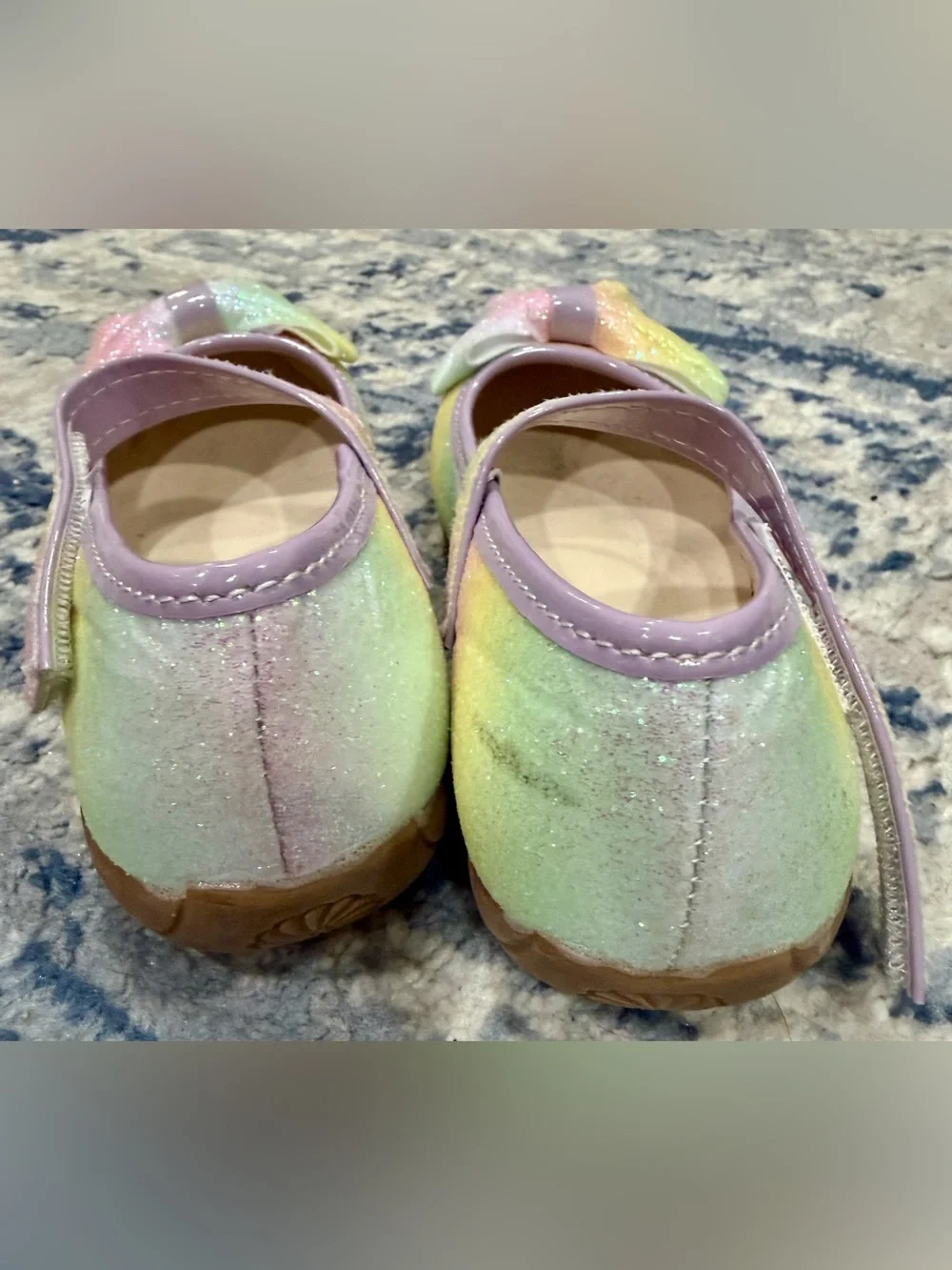 Girls' Pastel Rainbow Glitter Mary Jane Dress Shoes with Bow